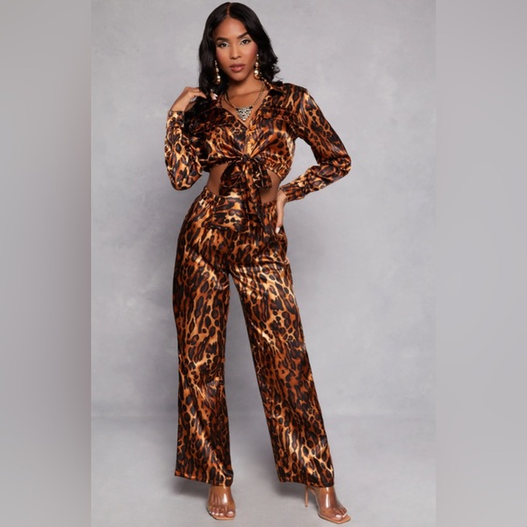COPY - Leopard Print Satin Two Piece Set - Picture 1 of 2